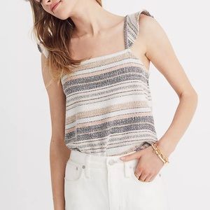MADEWELL Texture and Thread Ruffle Strap Tank Top in Stripe - SZ Small